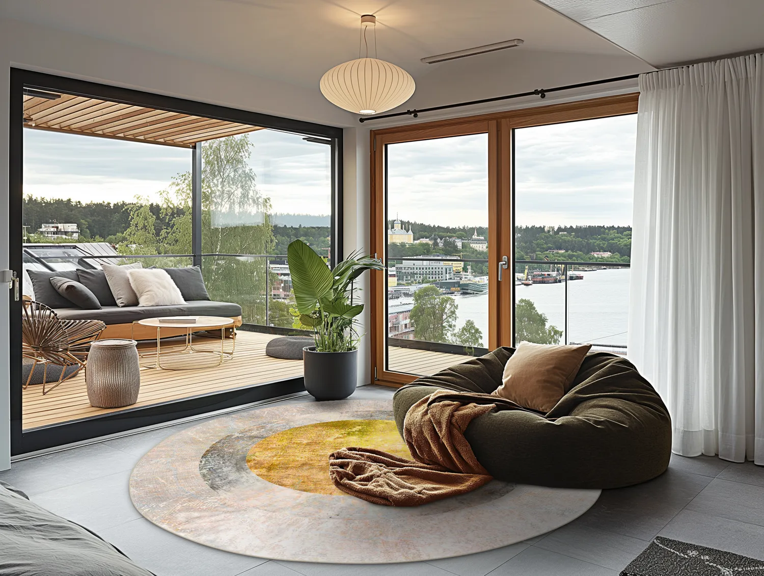 Rundt tæppe - Budoni (grå/beige/gul)