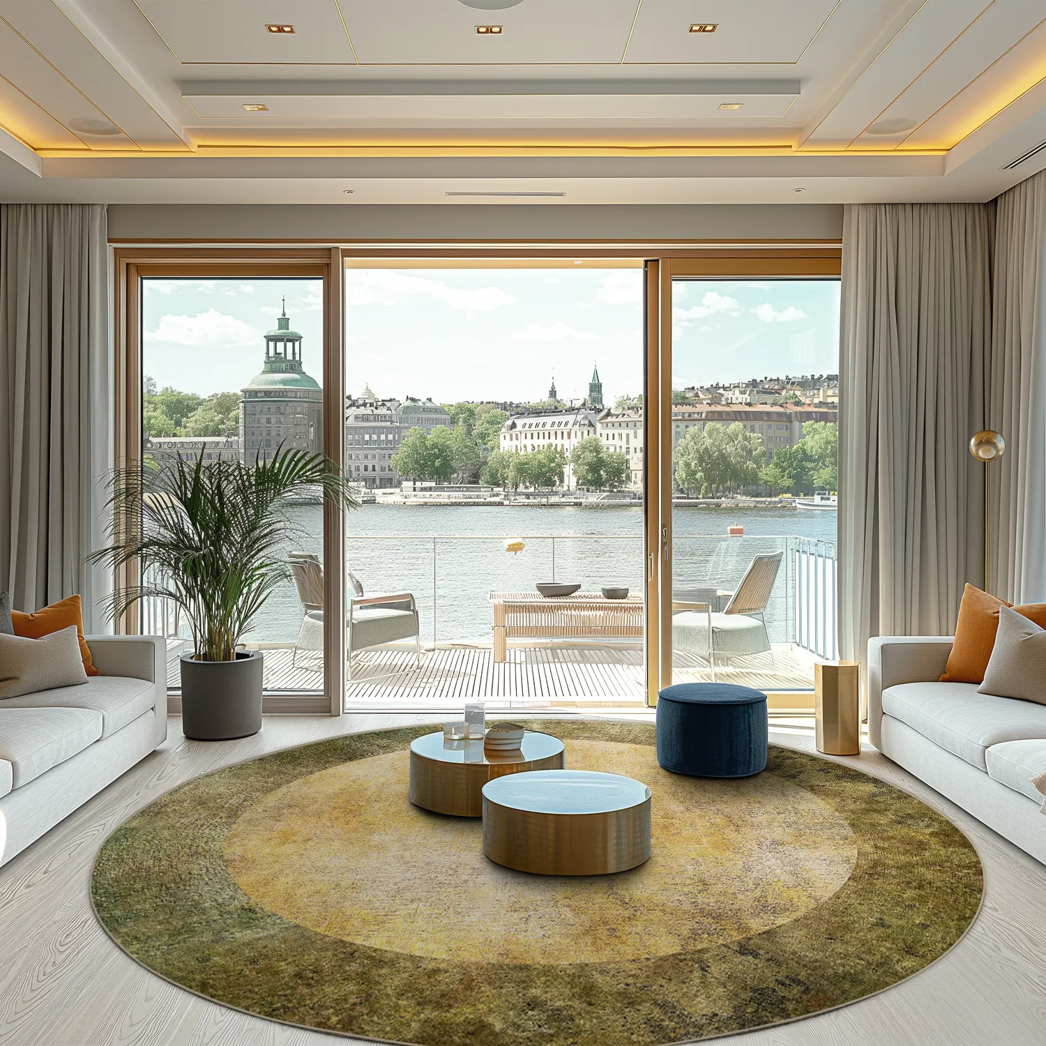 Rundt tæppe - Campana (beige/gul)