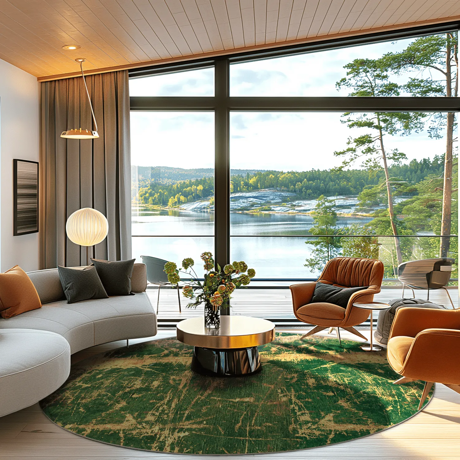 Rundt tæppe - Cantoria (beige/grøn)