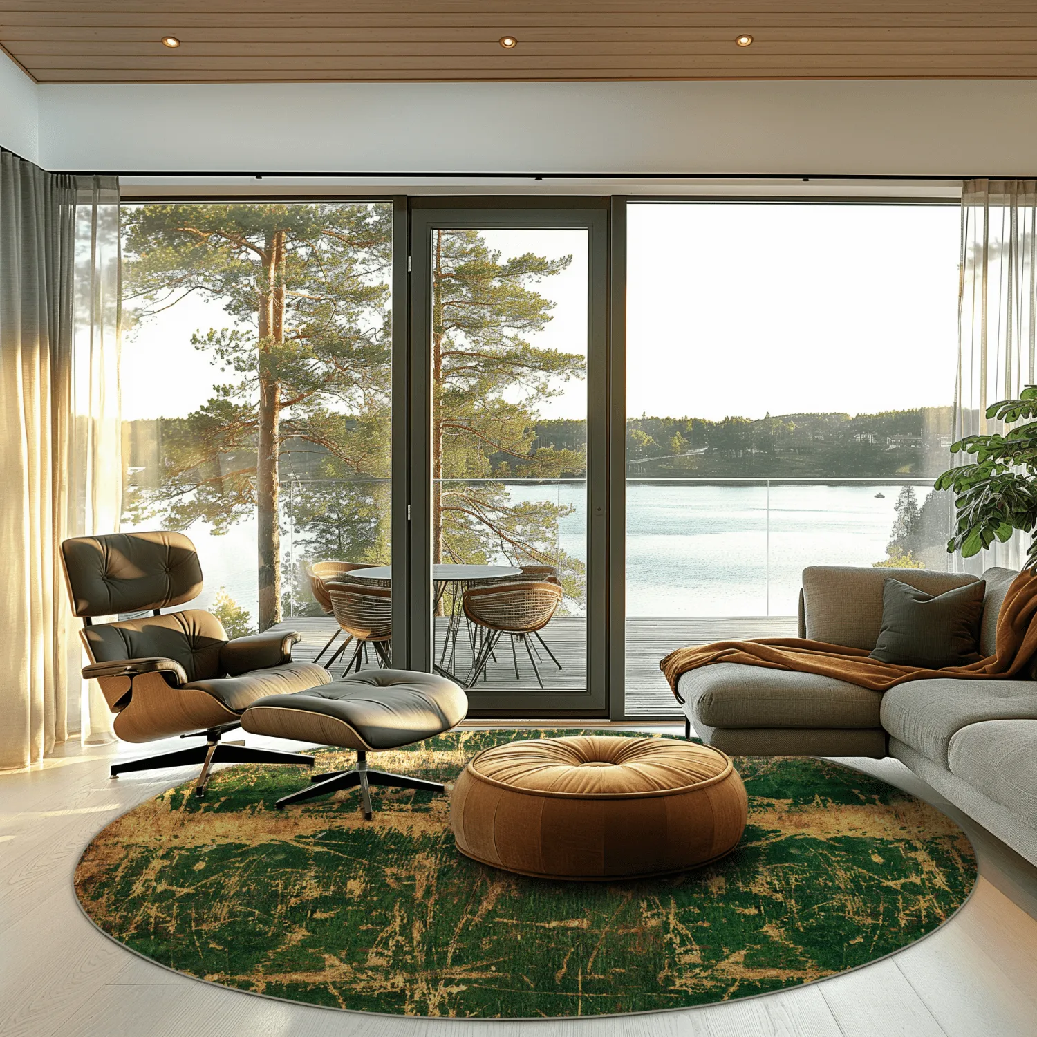 Rundt tæppe - Cantoria (beige/grøn)