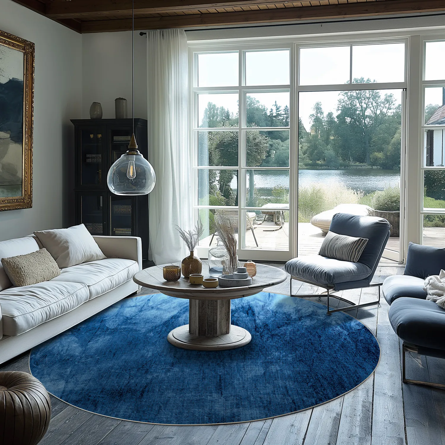 Rundt tæppe - Cargese (blå)