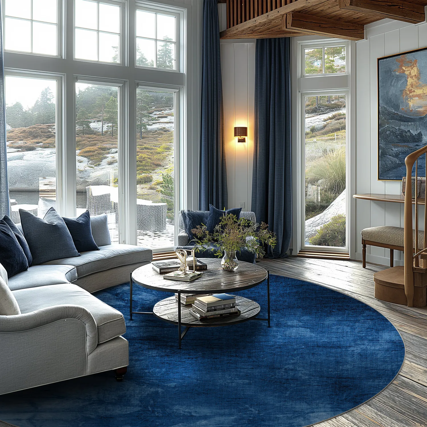 Rundt tæppe - Cargese (blå)