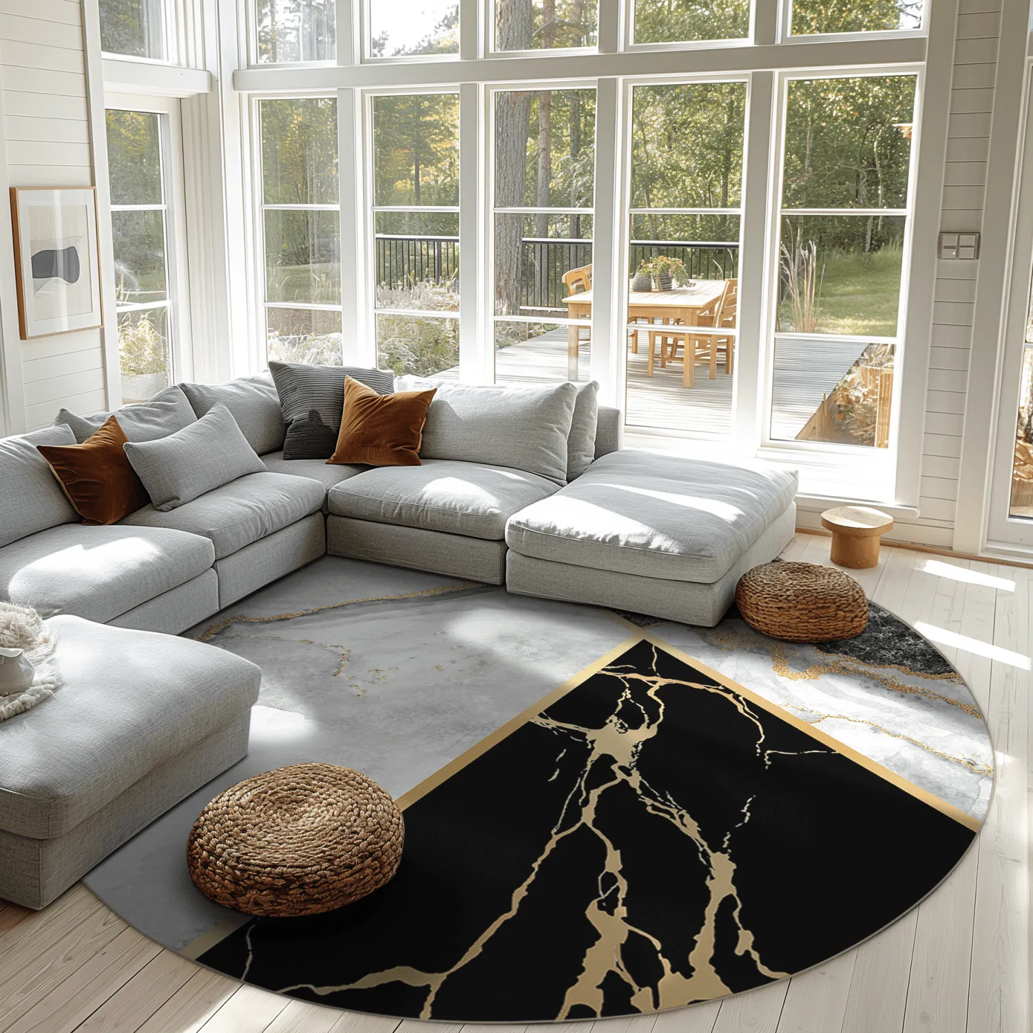 Rundt tæppe - Cassa (grå/sort/guld)