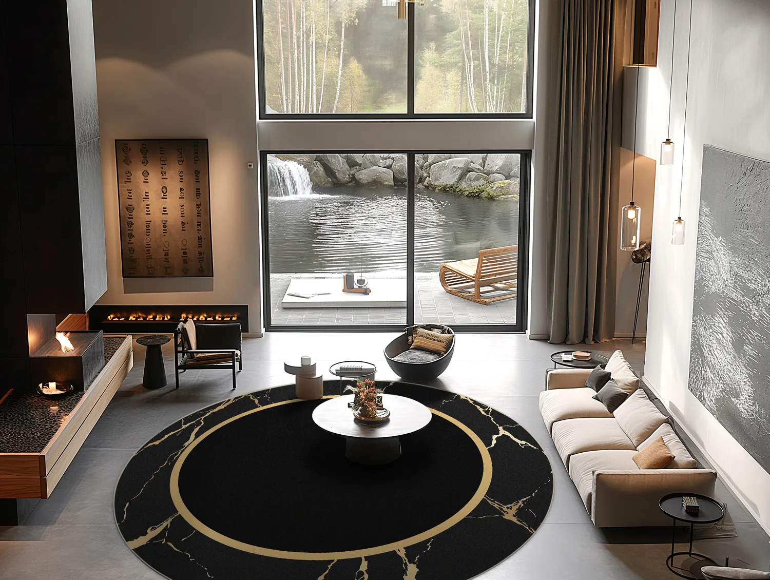 Rundt tæppe - Cerasia (sort/guld)