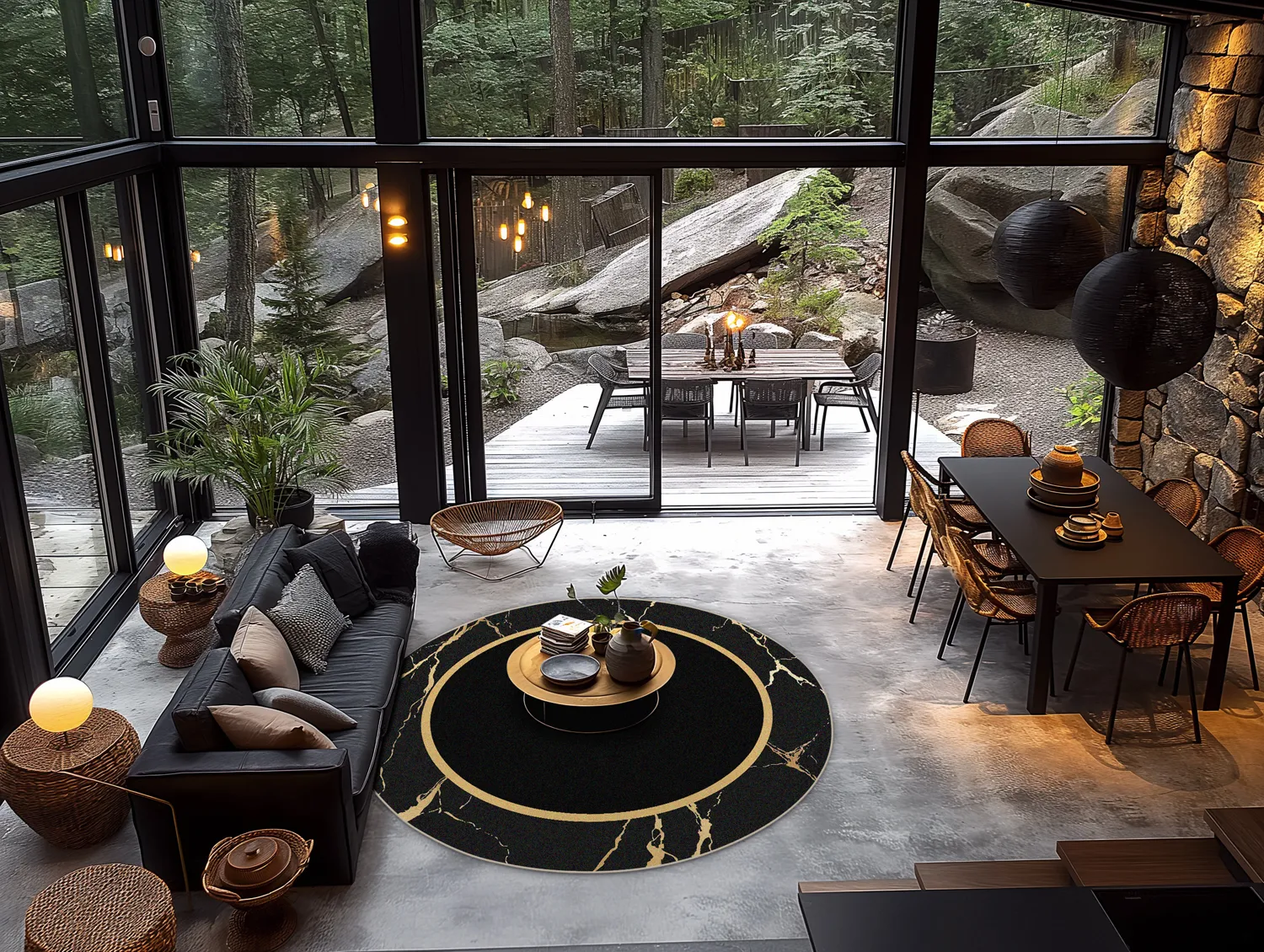 Rundt tæppe - Cerasia (sort/guld)