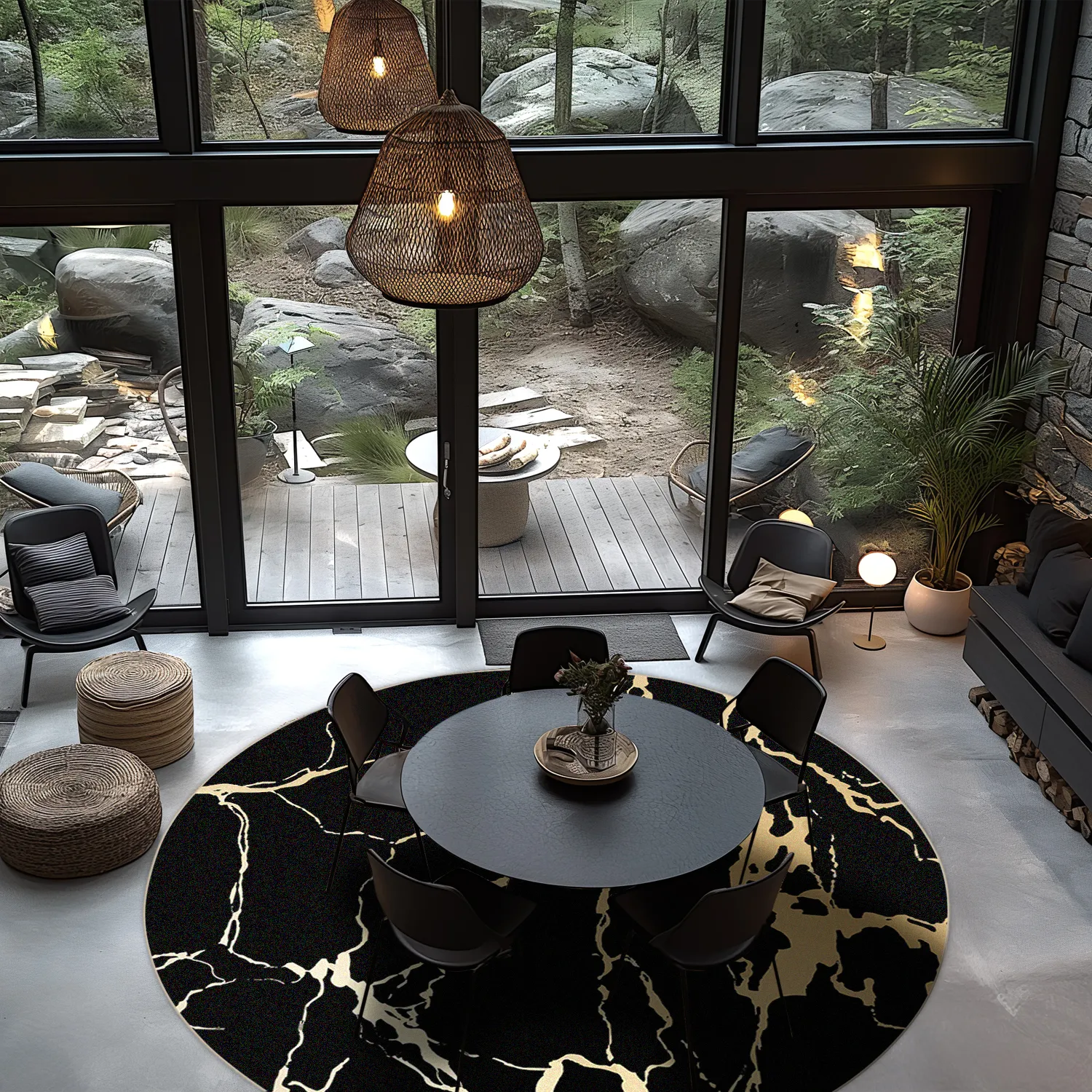 Rundt tæppe - Cesina (sort/guld)