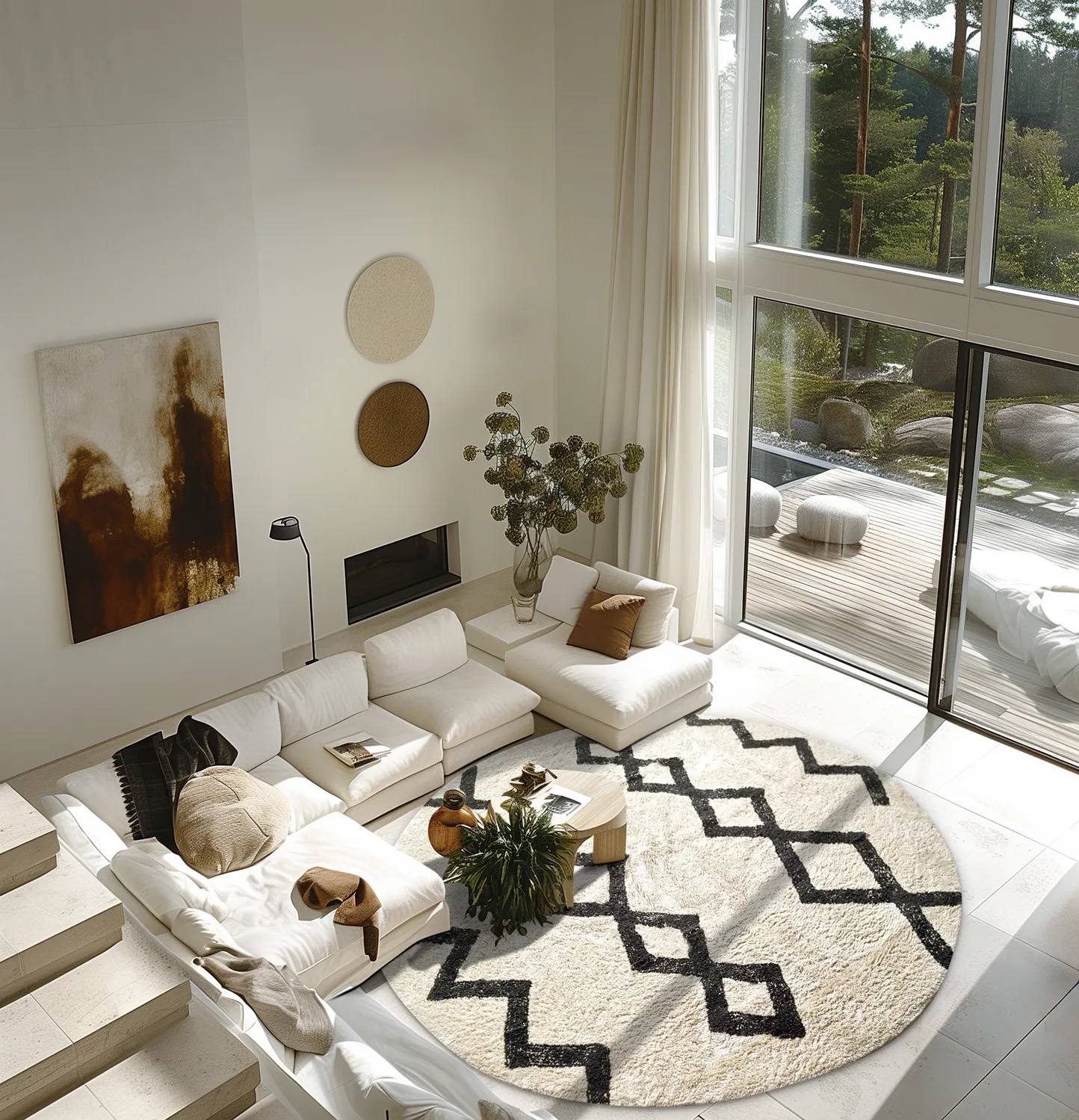 Runde tæpper - Chablis Natural Cotton Shaggy (offwhite/sort)