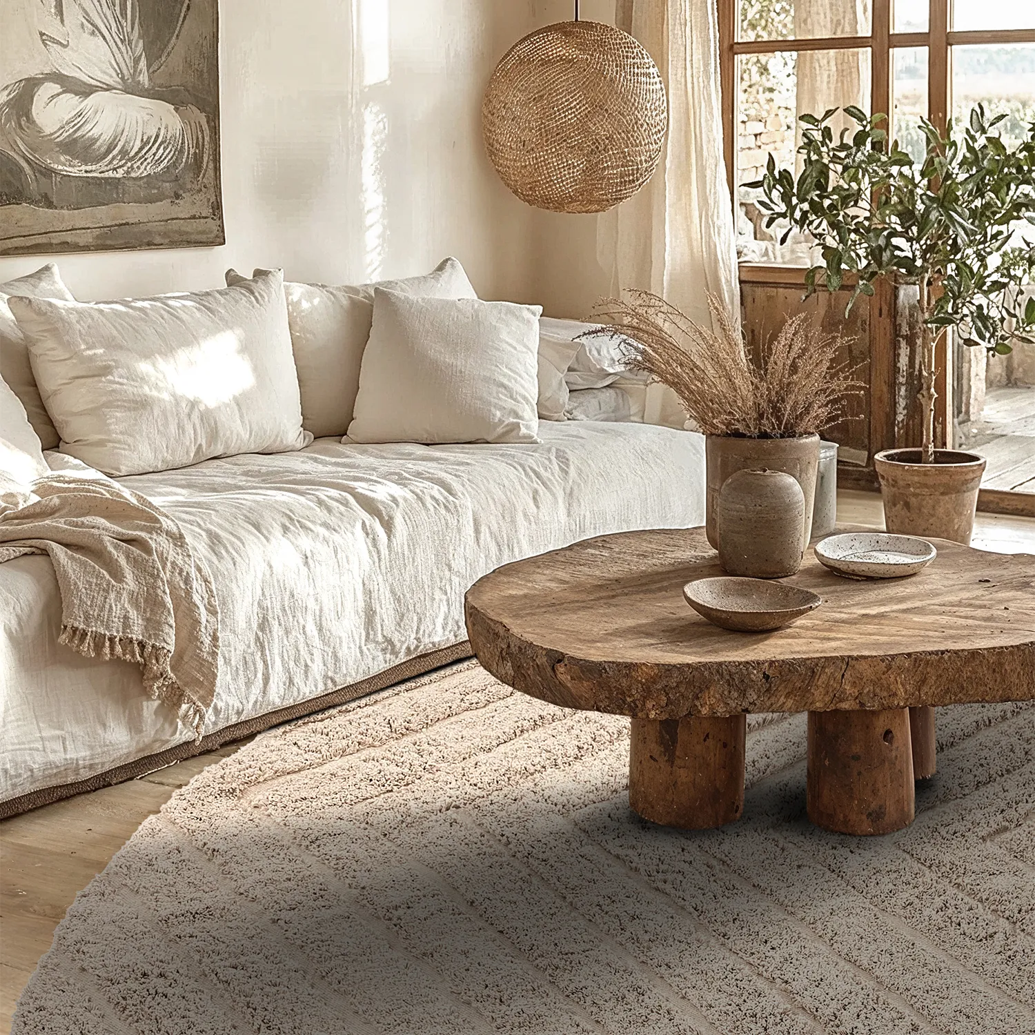 Runde tæpper - Conara Natural Cotton Shaggy (beige)