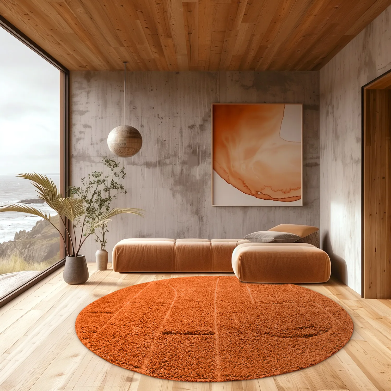 Runde tæpper - Cremona Natural Cotton Shaggy (orange)