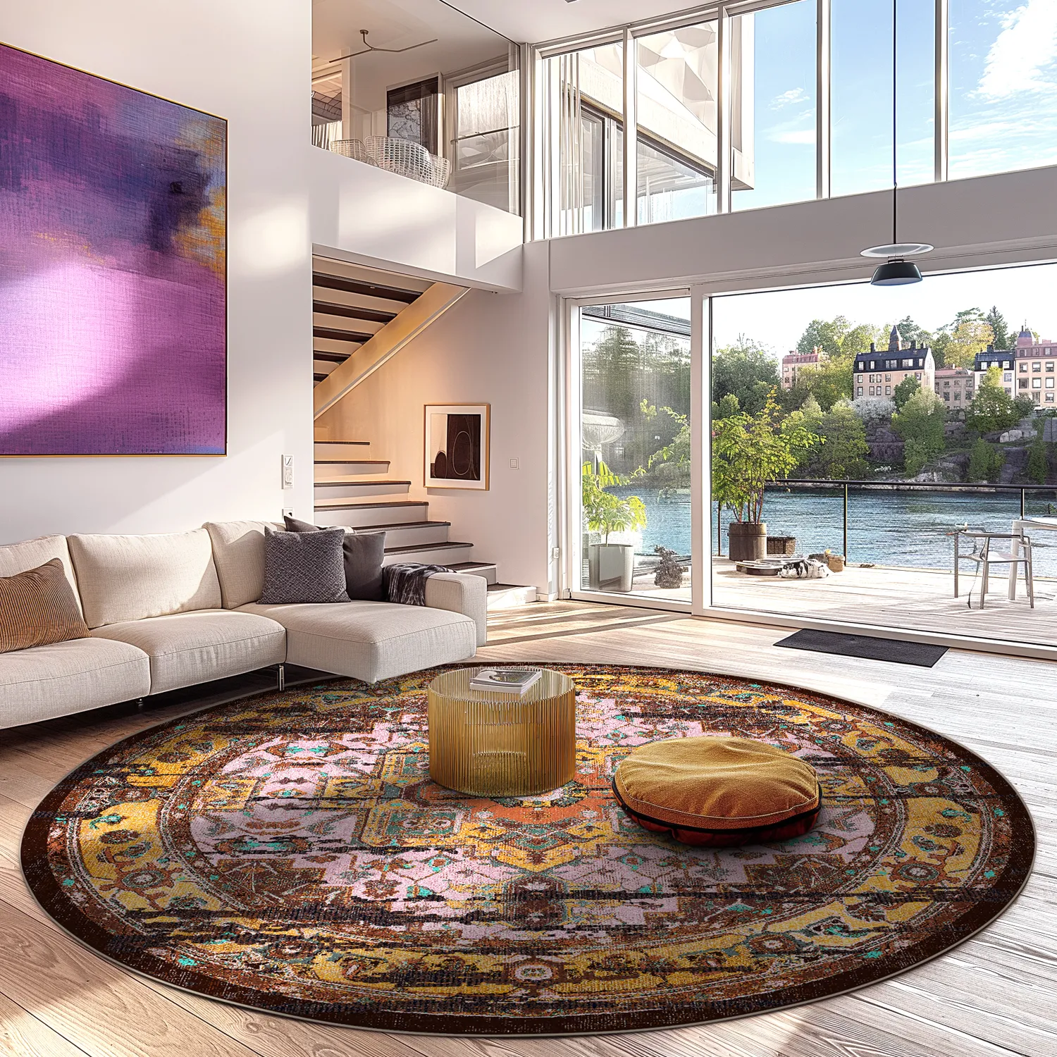 Rundt tæppe - Darnah (gul/multi)