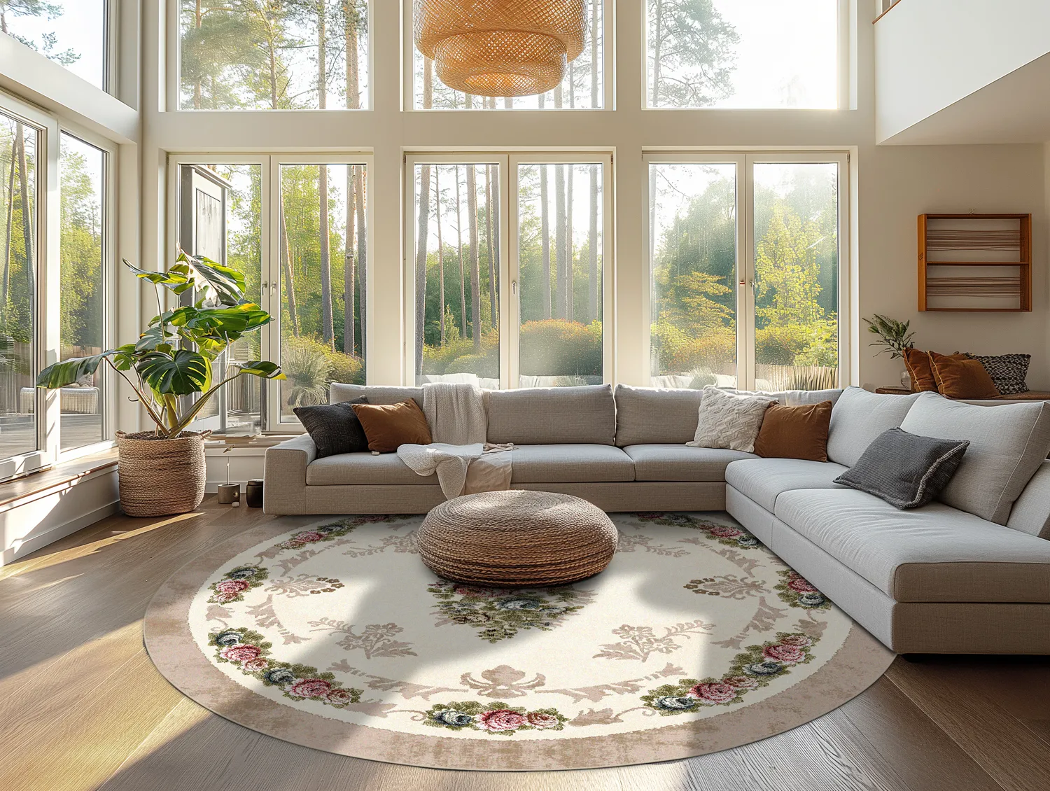 Rundt tæppe - Delpha (beige/multi)