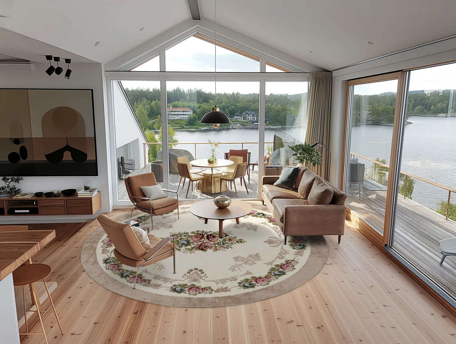 Rundt tæppe - Delpha (beige/multi)