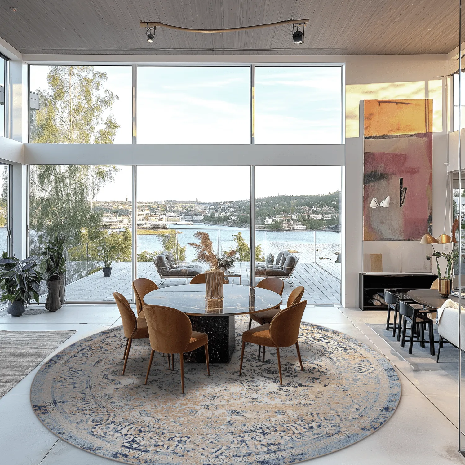 Rundt tæppe - Denizli (blå)