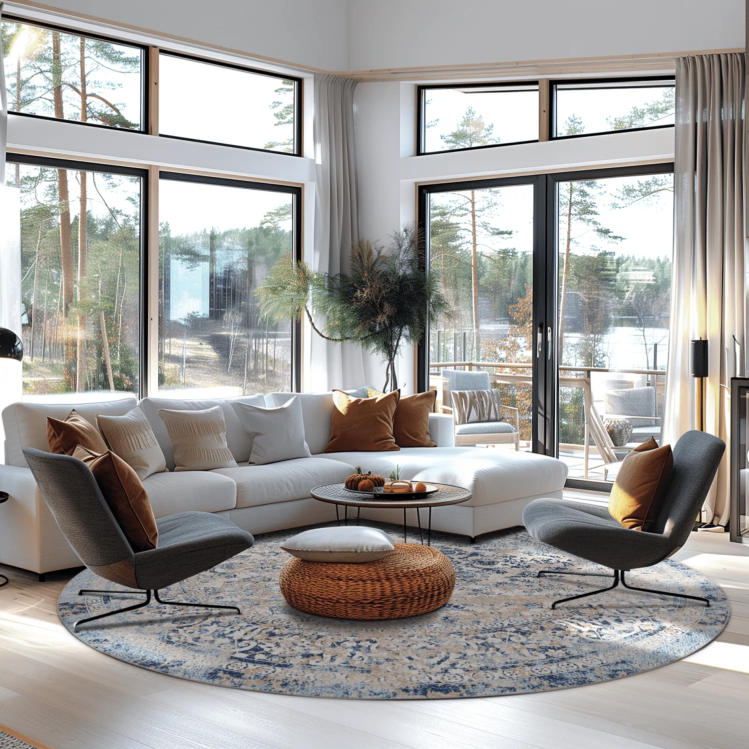 Rundt tæppe - Denizli (blå)