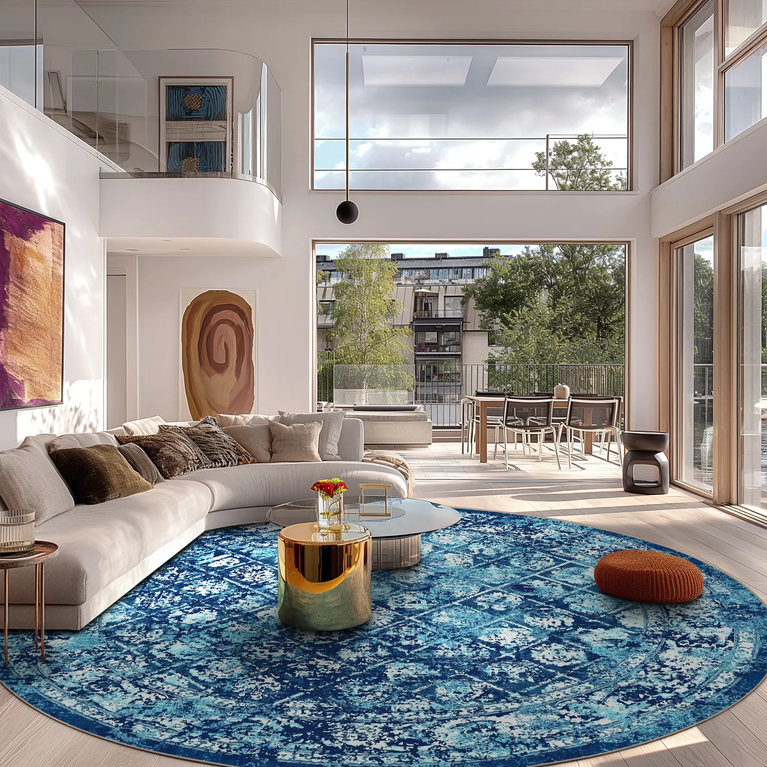 Rundt tæppe - Douz (blå)