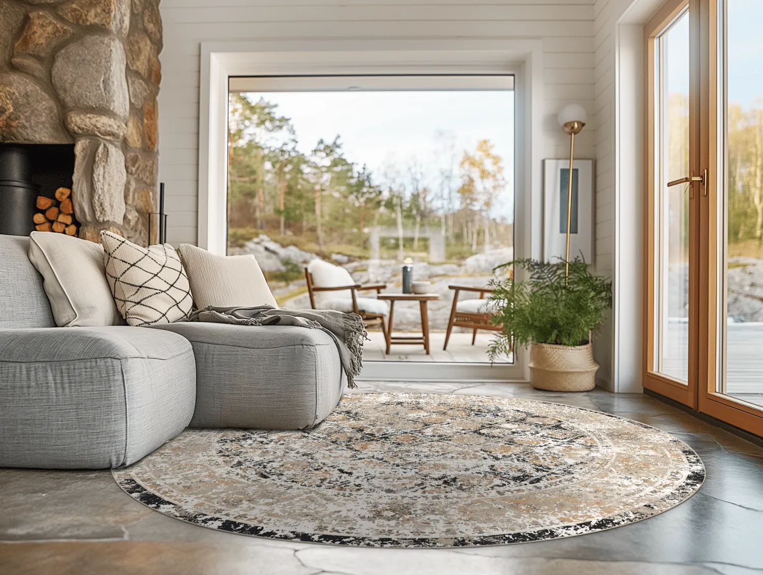 Rundt tæppe - Douz (sort/multi)