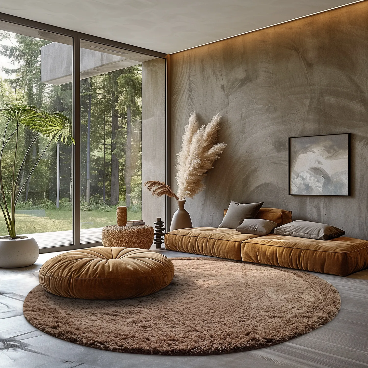 Runde tæpper - Ebba Natural Cotton Shaggy (brun)