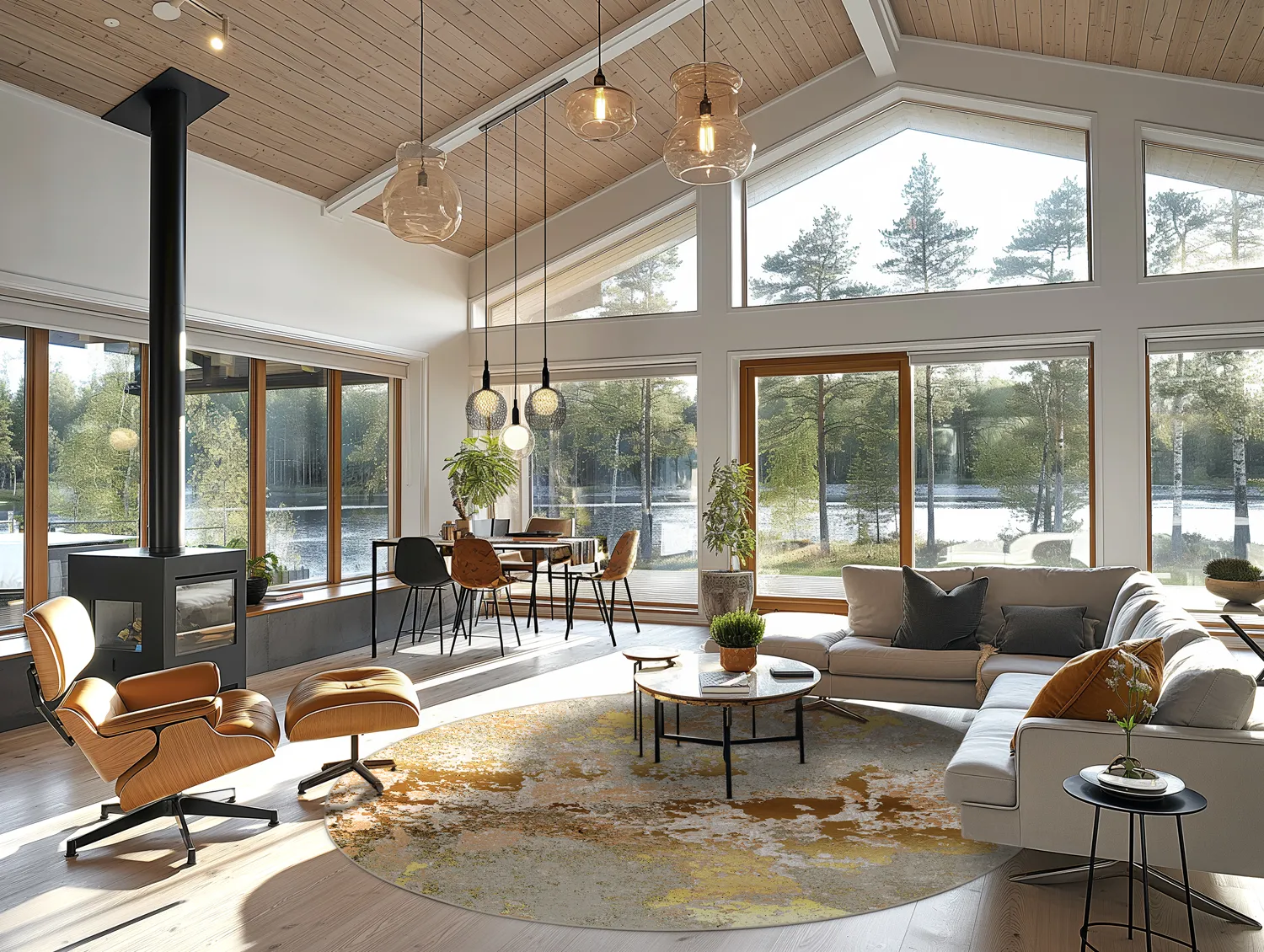 Rundt tæppe - Elena (beige/guld)