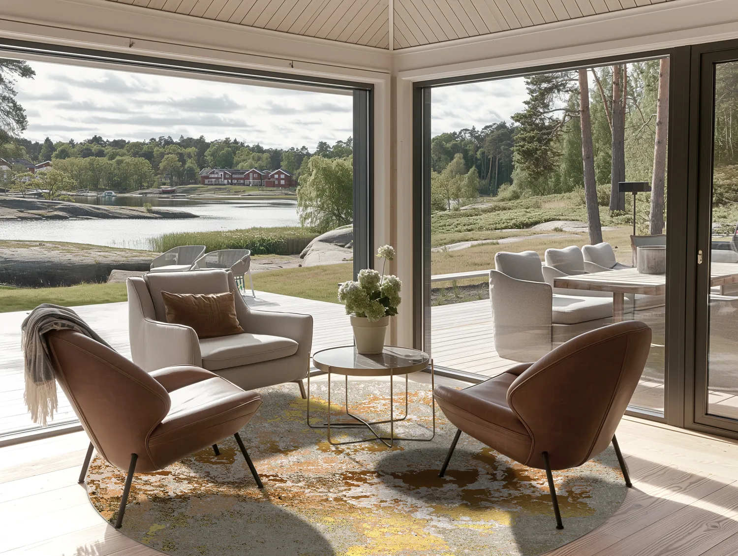 Rundt tæppe - Elena (beige/guld)