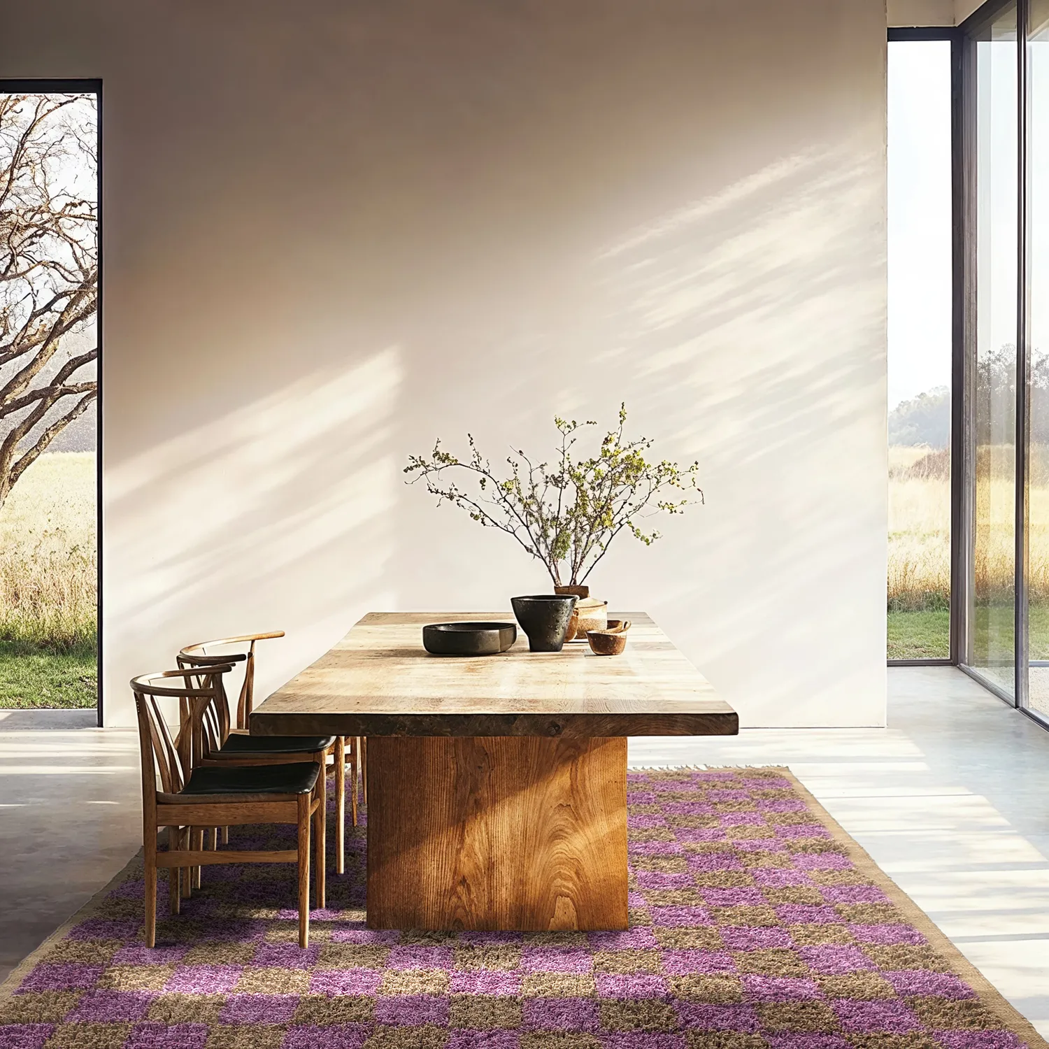 Ryatæpper - Elsey Natural Cotton Shaggy (brun/lilla)