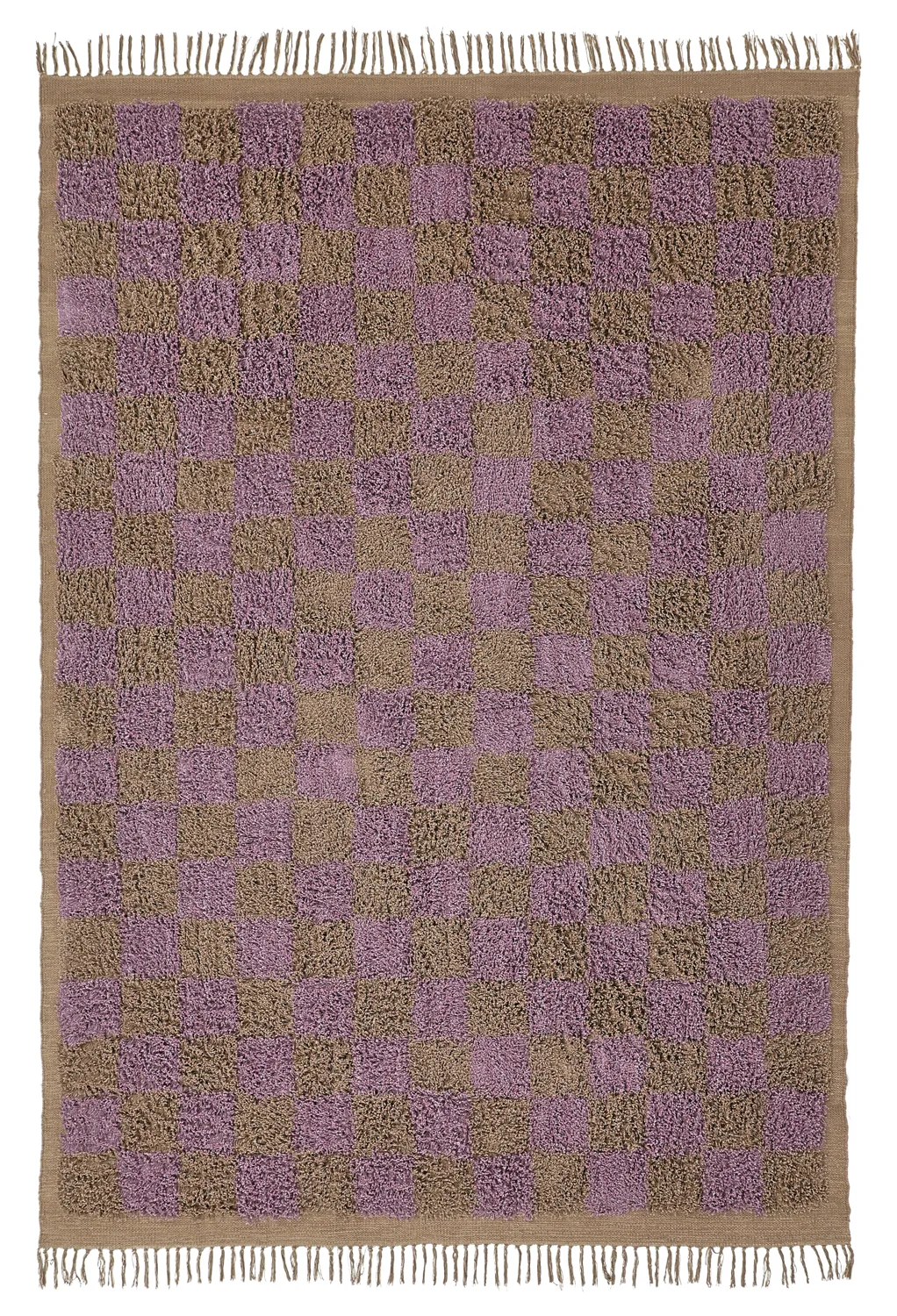 Ryatæpper - Elsey Natural Cotton Shaggy (brun/lilla)