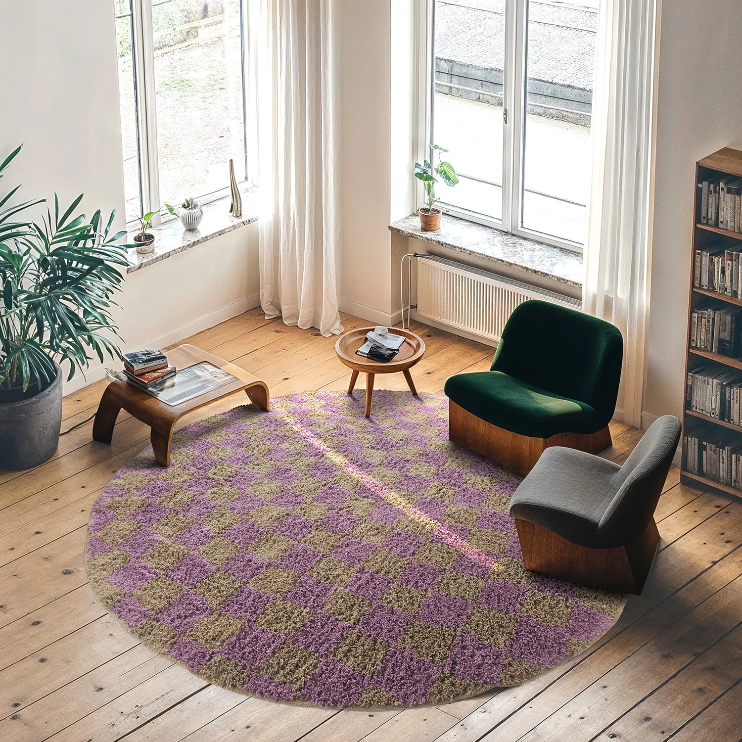 Runde tæpper - Elsey Natural Cotton Shaggy (brun/lilla)