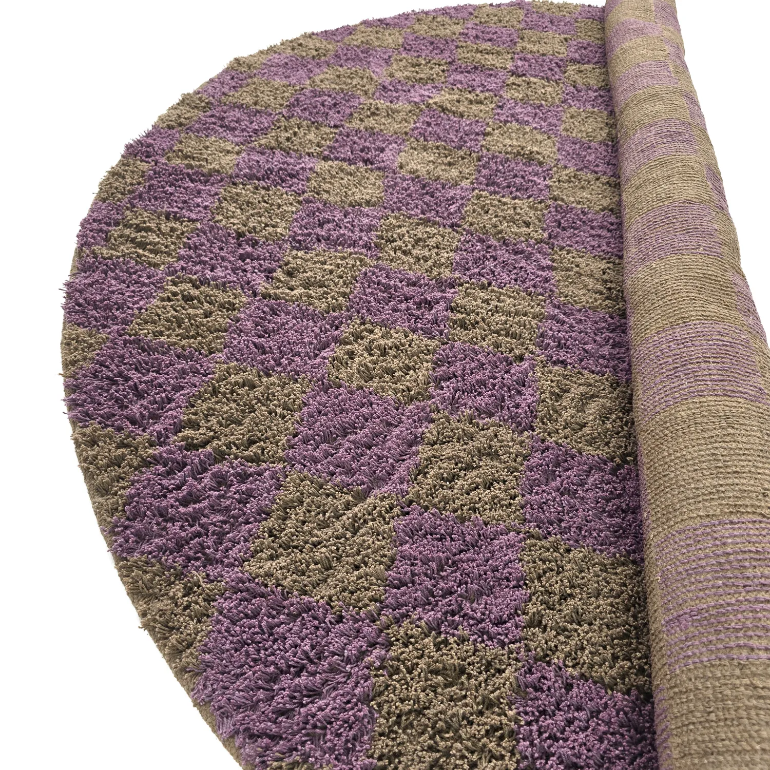 Runde tæpper - Elsey Natural Cotton Shaggy (brun/lilla)