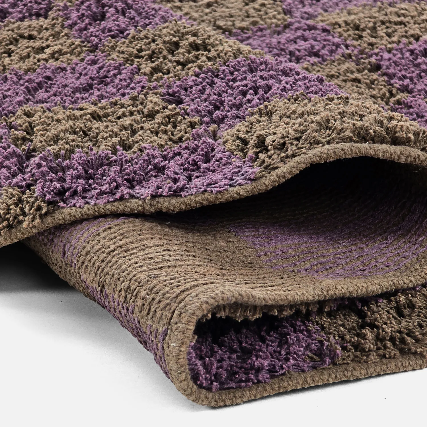 Runde tæpper - Elsey Natural Cotton Shaggy (brun/lilla)