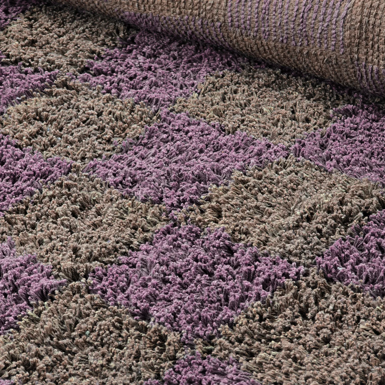 Runde tæpper - Elsey Natural Cotton Shaggy (brun/lilla)