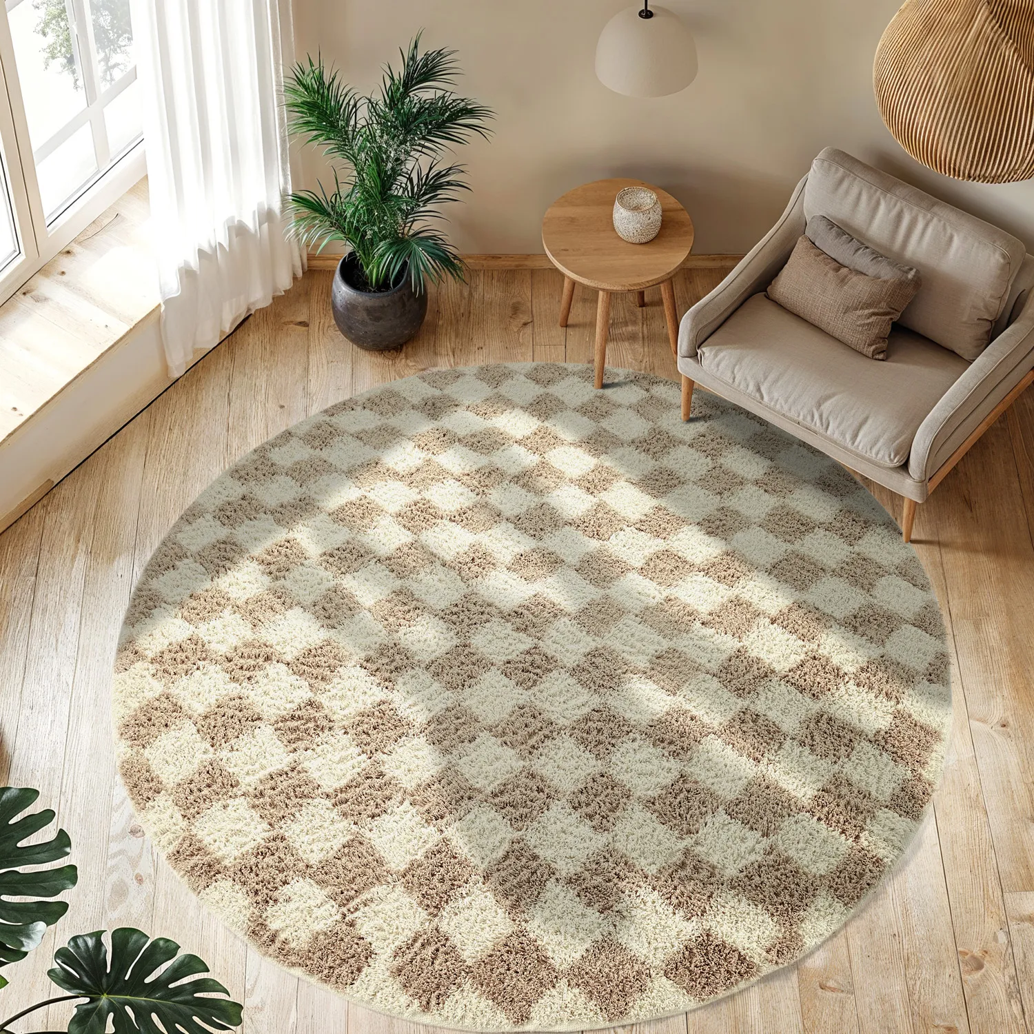 Runde tæpper - Elsey Natural Cotton Shaggy (fløde/sand)