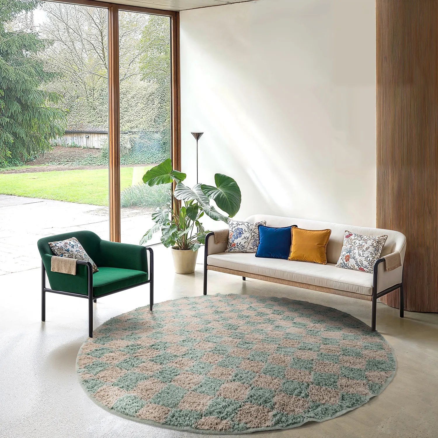 Runde tæpper - Elsey Natural Cotton Shaggy (grå/pink)