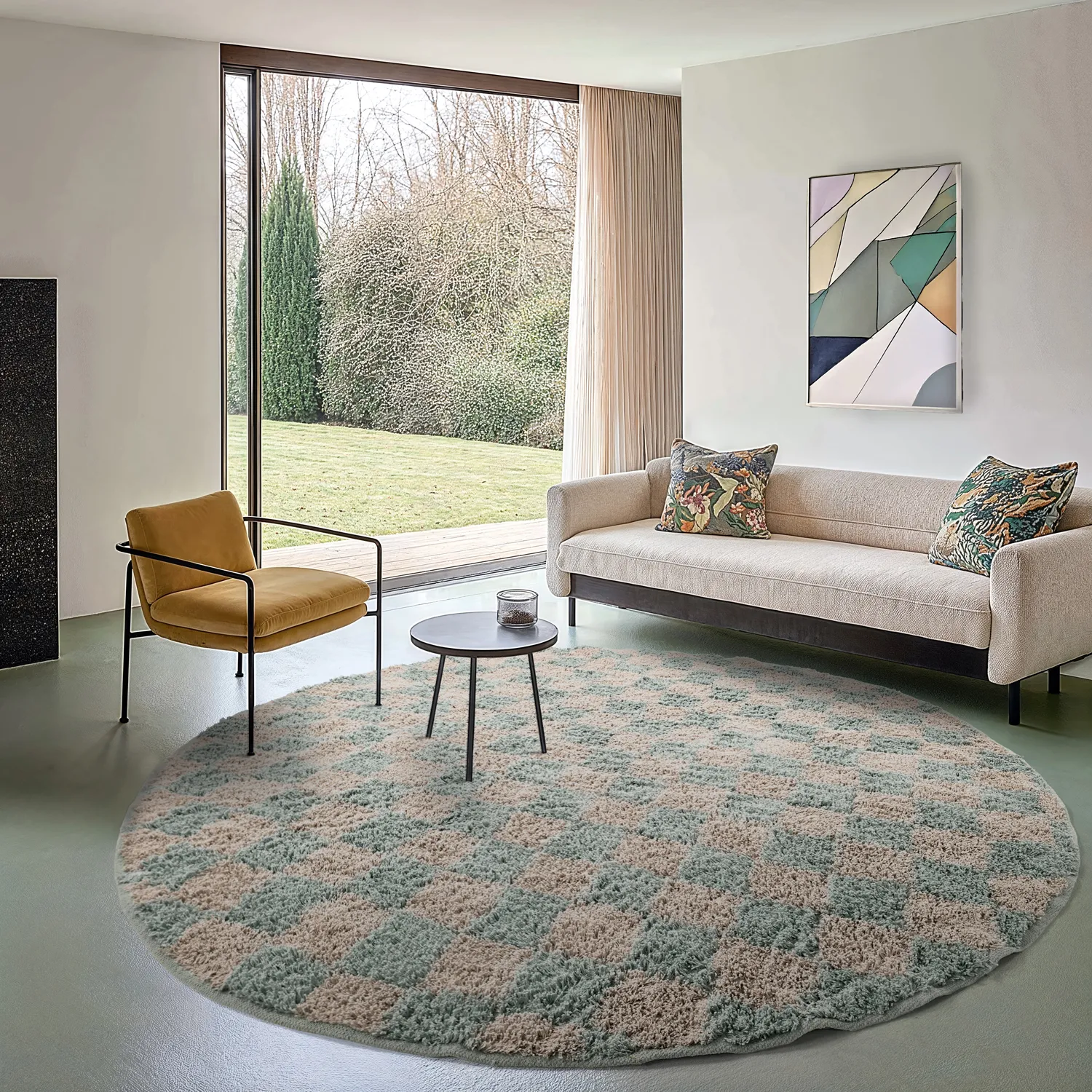 Runde tæpper - Elsey Natural Cotton Shaggy (grå/pink)