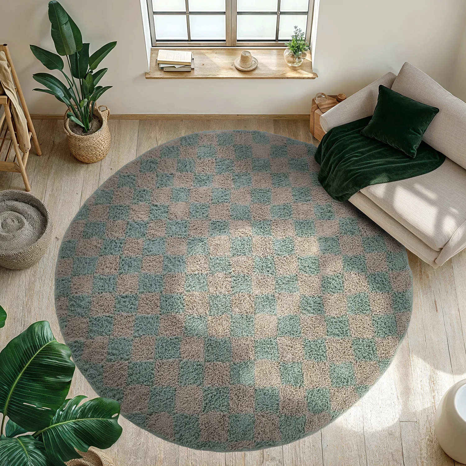 Runde tæpper - Elsey Natural Cotton Shaggy (grå/pink)