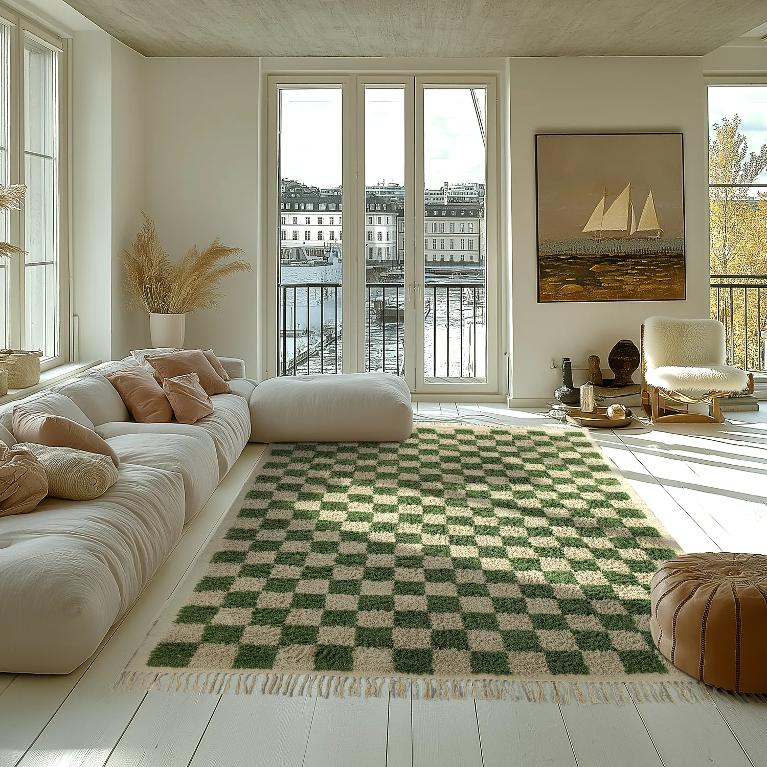 Ryatæpper - Elsey Natural Cotton Shaggy (grøn/beige)