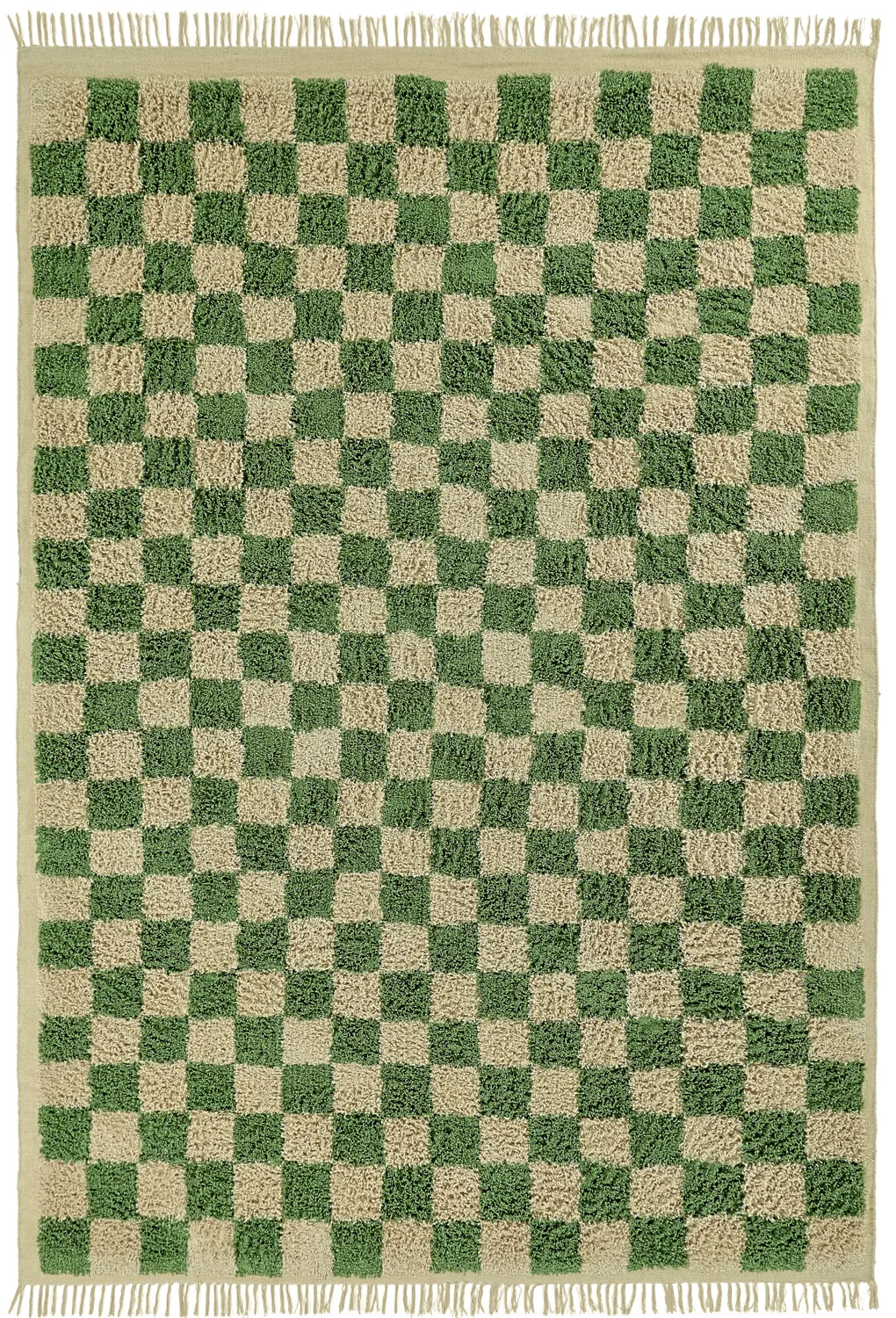 Ryatæpper - Elsey Natural Cotton Shaggy (grøn/beige)