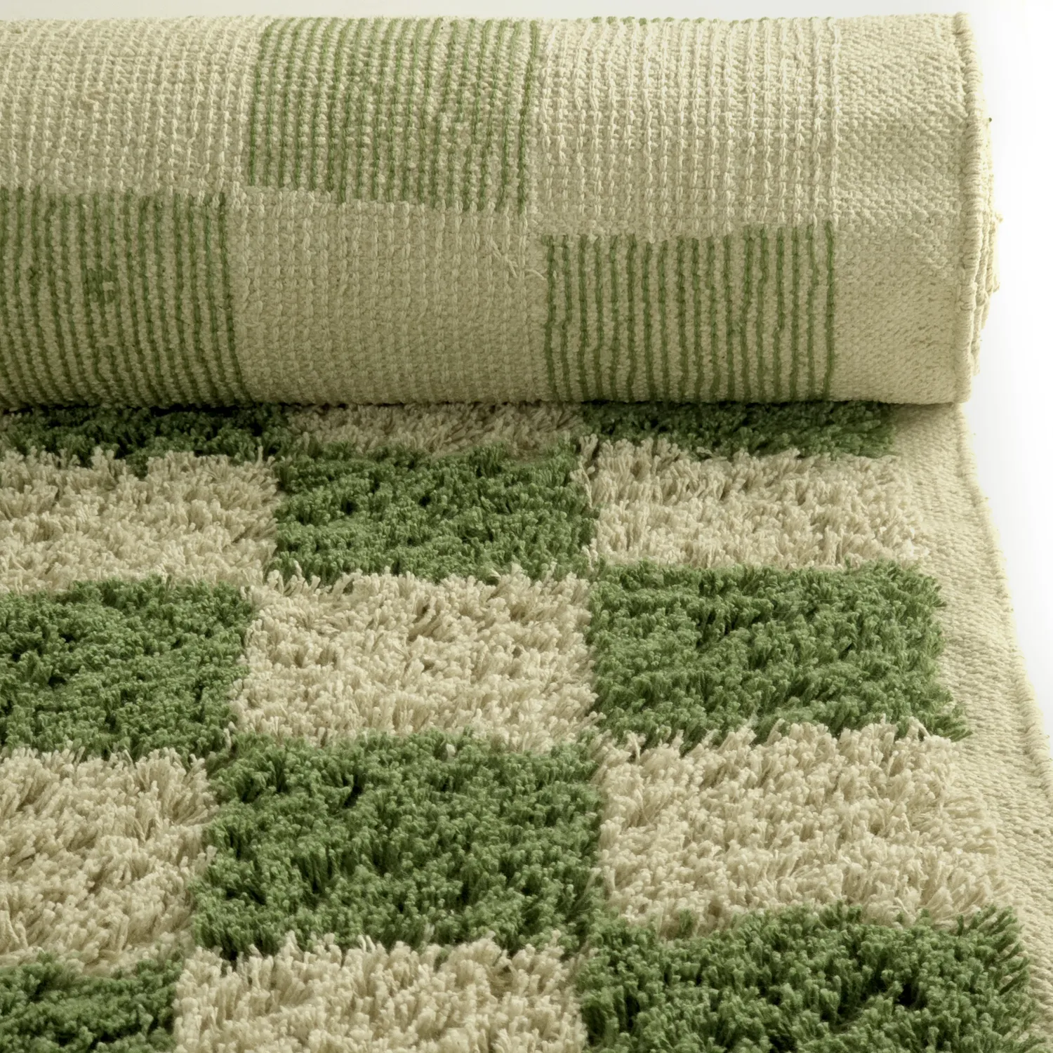Ryatæpper - Elsey Natural Cotton Shaggy (grøn/beige)