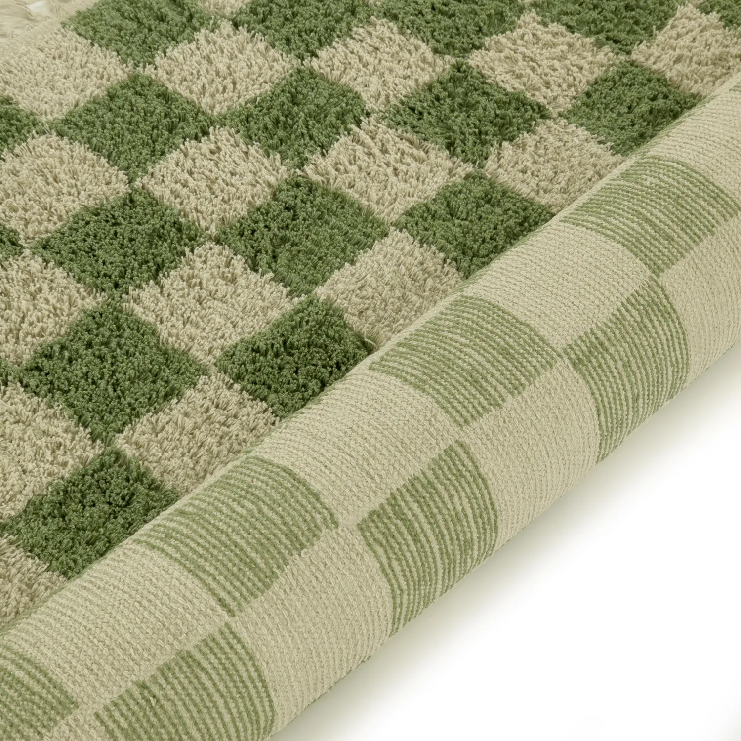 Ryatæpper - Elsey Natural Cotton Shaggy (grøn/beige)