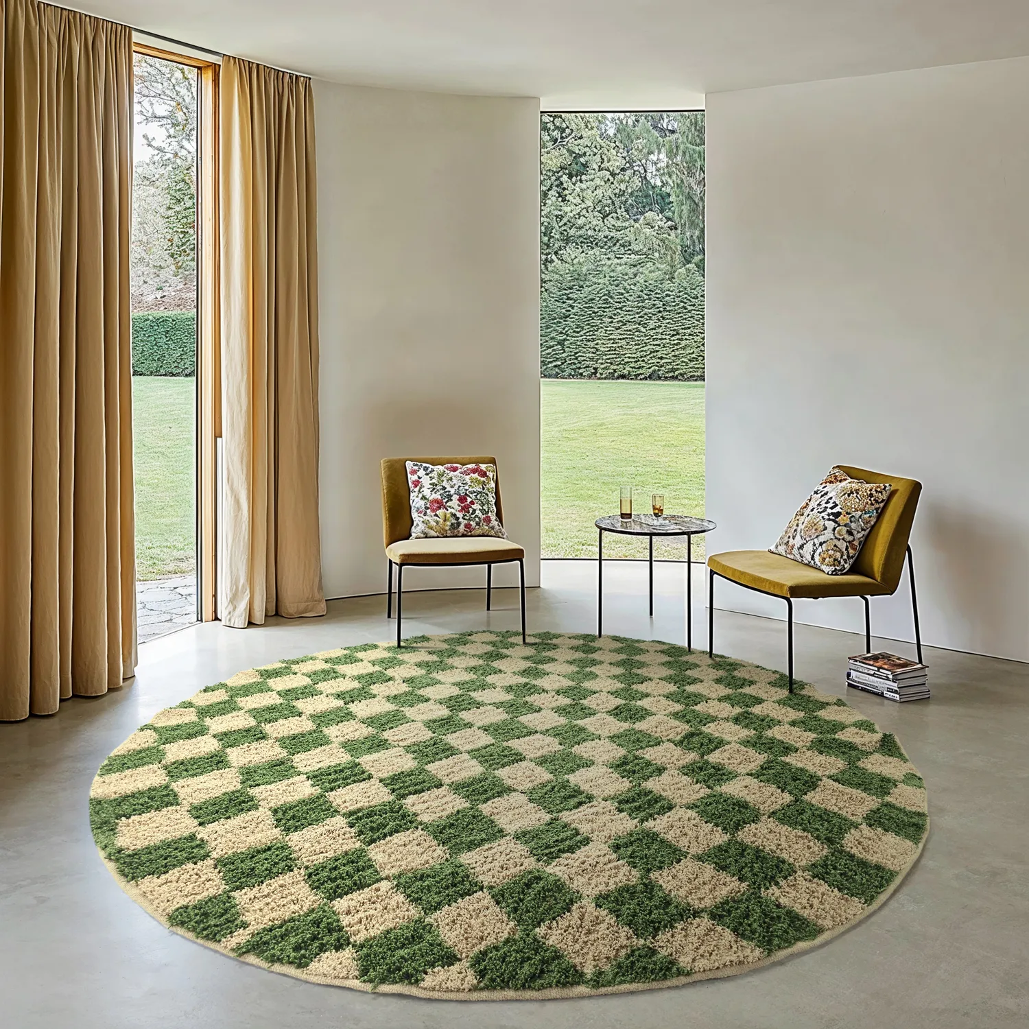 Runde tæpper - Elsey Natural Cotton Shaggy (grøn/beige)