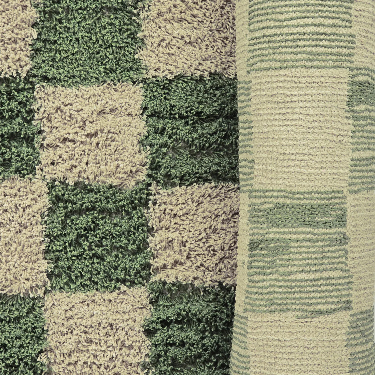 Runde tæpper - Elsey Natural Cotton Shaggy (grøn/beige)