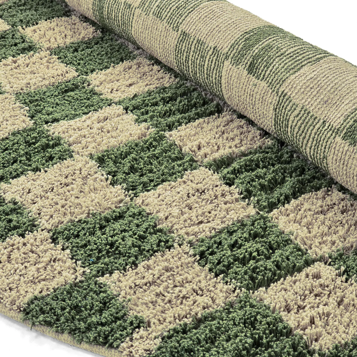 Runde tæpper - Elsey Natural Cotton Shaggy (grøn/beige)