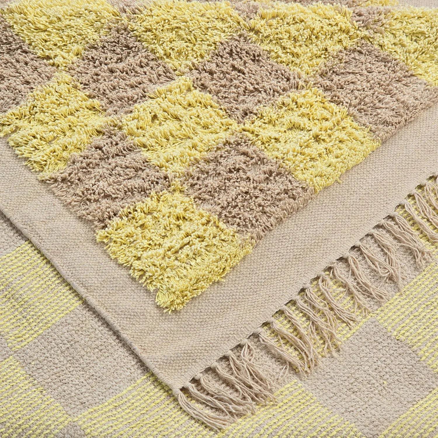 Ryatæpper - Elsey Natural Cotton Shaggy (gul/beige)