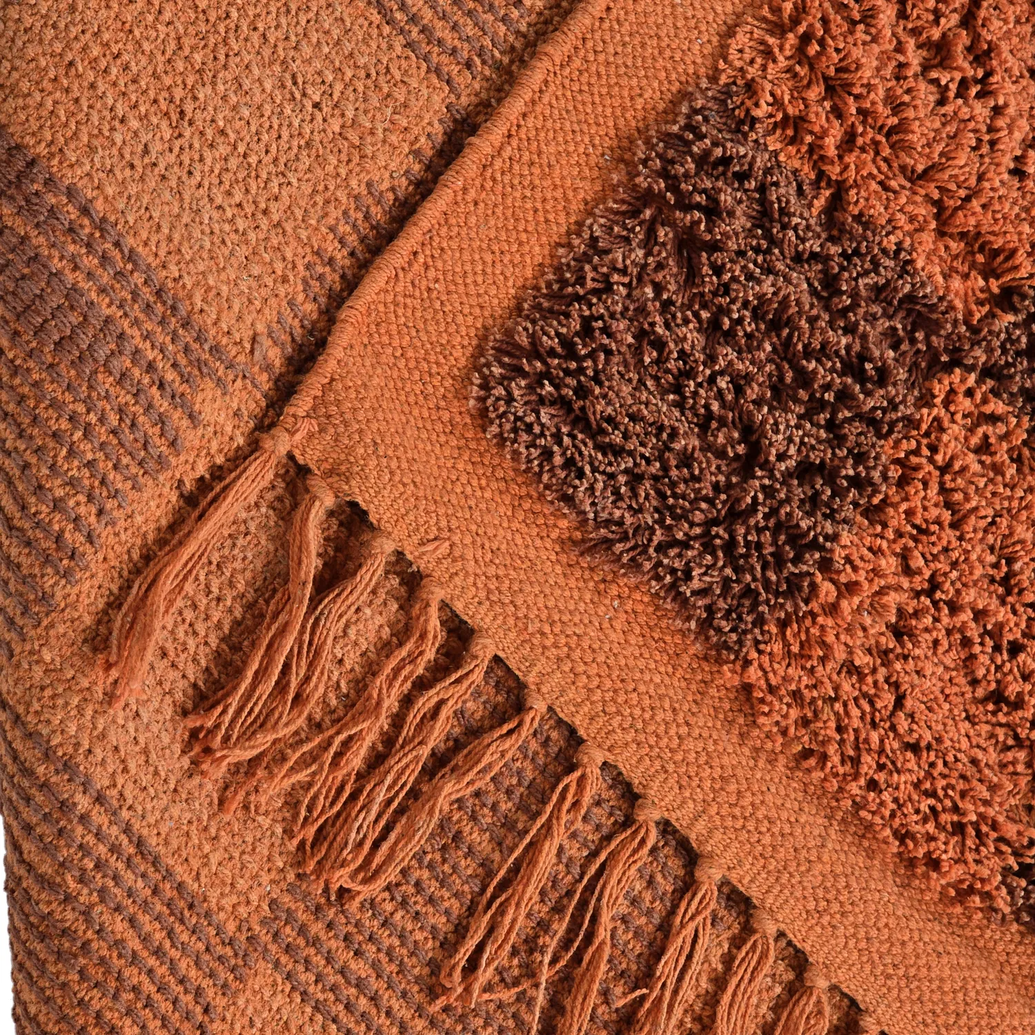 Ryatæpper - Elsey Natural Cotton Shaggy (orange/rød)