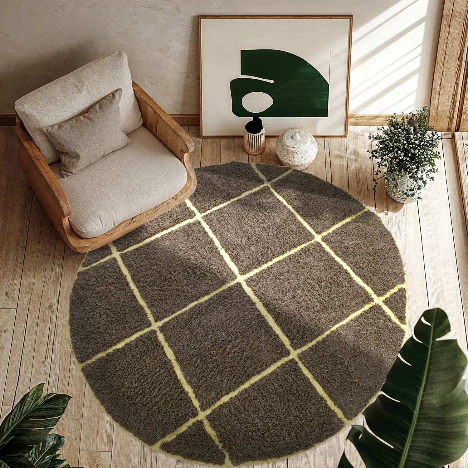 Runde tæpper - Bellevue Natural Cotton Shaggy (brun/gul)