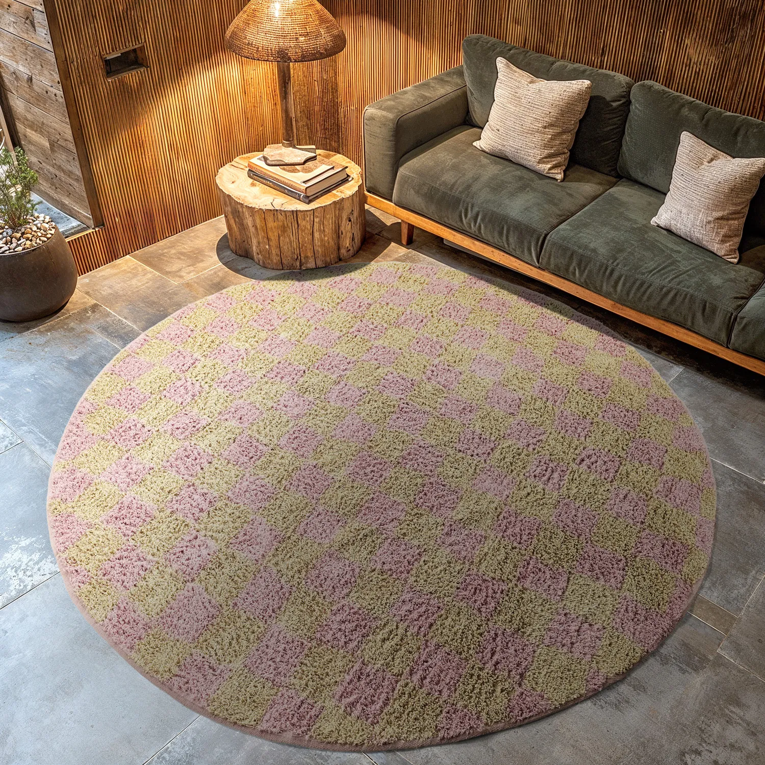 Runde tæpper - Elsey Natural Cotton Shaggy (pink/orange)