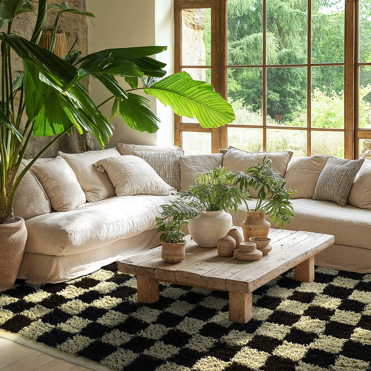 Ryatæpper - Elsey Natural Cotton Shaggy (sort/beige)