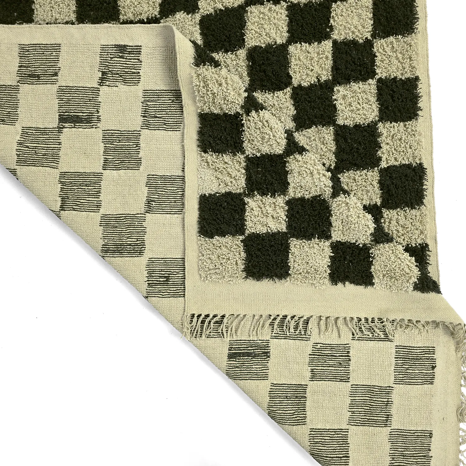 Ryatæpper - Elsey Natural Cotton Shaggy (sort/beige)