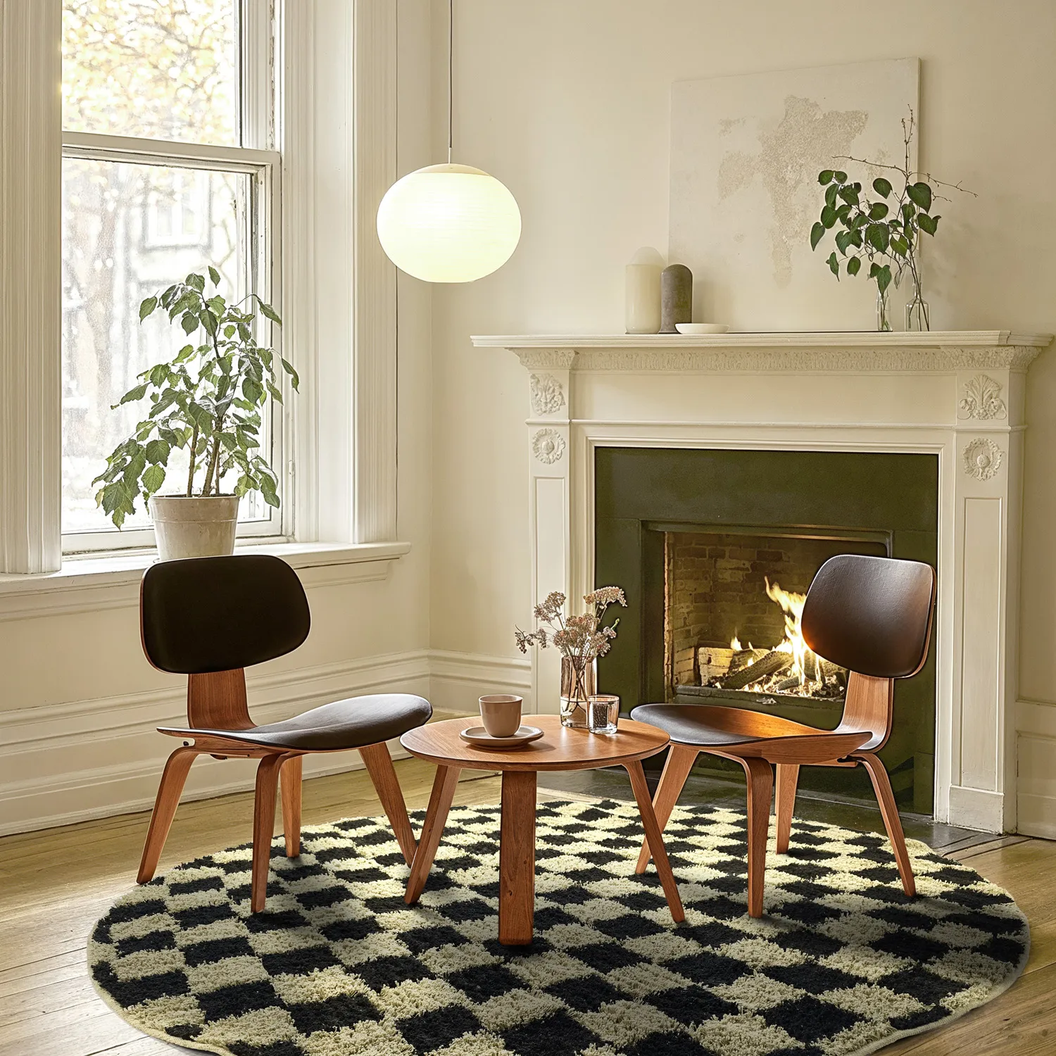 Runde tæpper - Elsey Natural Cotton Shaggy (sort/beige)