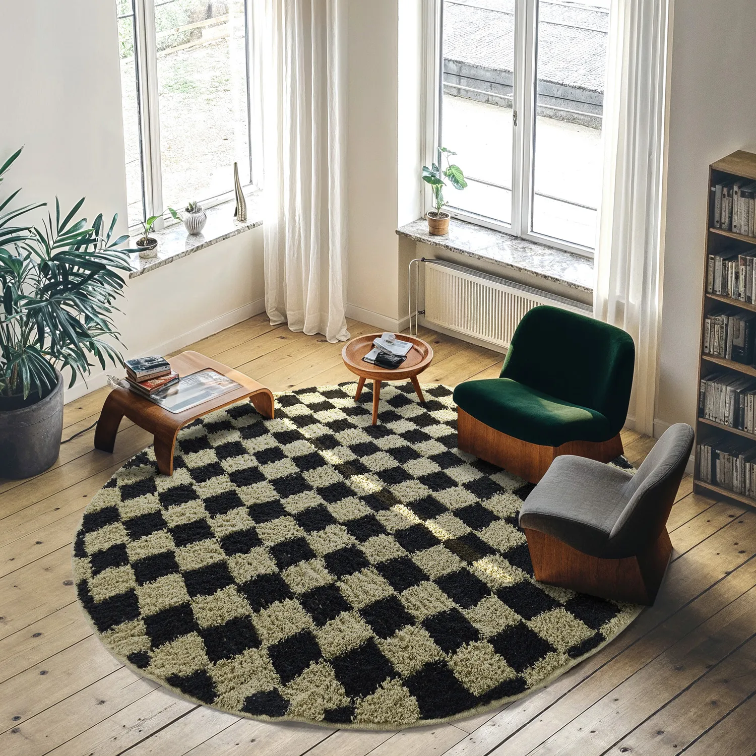 Runde tæpper - Elsey Natural Cotton Shaggy (sort/beige)