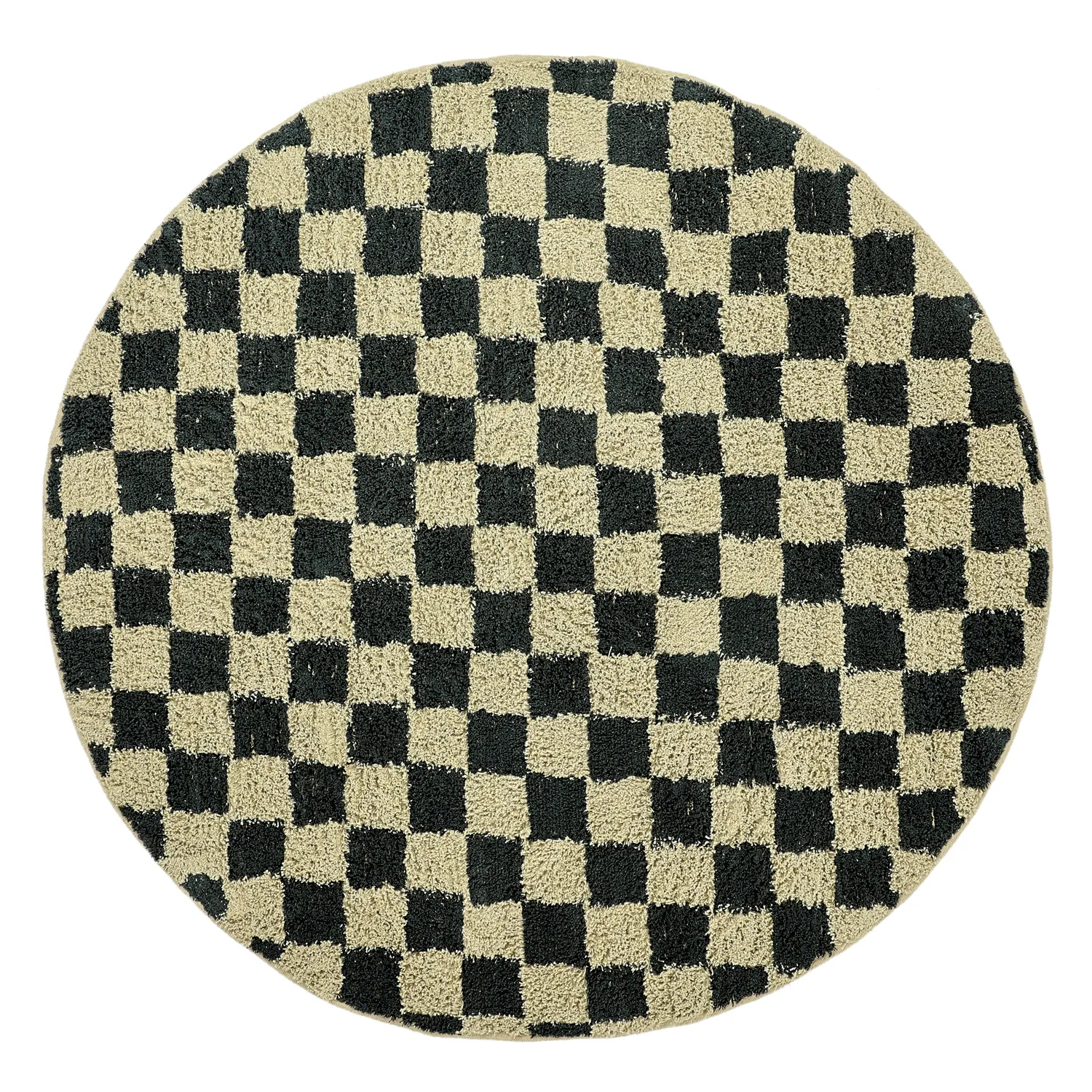 Runde tæpper - Elsey Natural Cotton Shaggy (sort/beige)