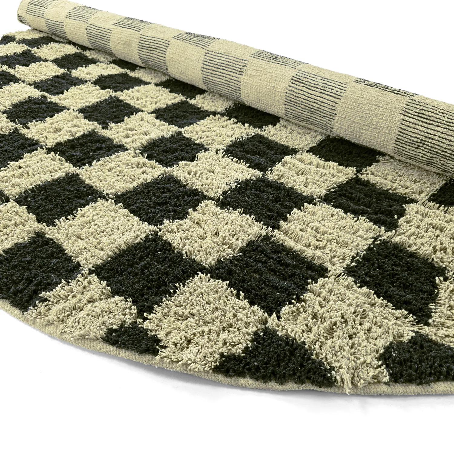 Runde tæpper - Elsey Natural Cotton Shaggy (sort/beige)